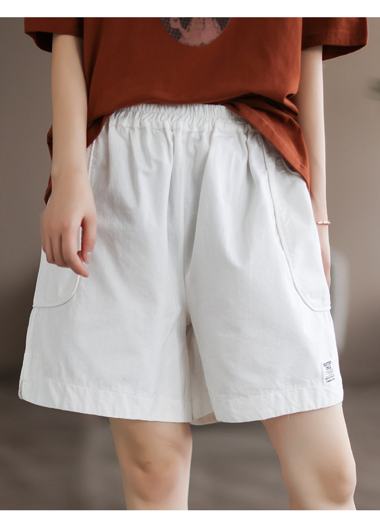 #高定水洗棉料#代勒【日常氛围感~】时尚贴标 夏季大码阔脚短裤女详情15