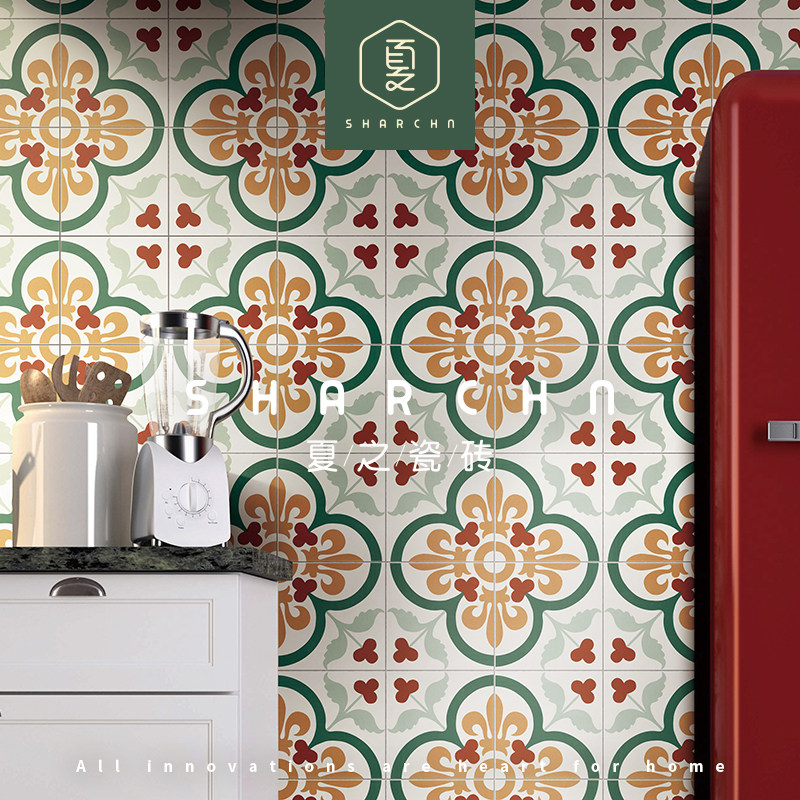 Daisies hand-flowed brick Nordic retro living room porch anti-slip tile balcony anti-slip floor tile kitchen wall toilet