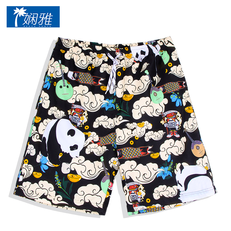 Thailand beach pants men plus size quick-drying tide brand five-point pants Seaside vacation cartoon swimming trunks couple shorts women