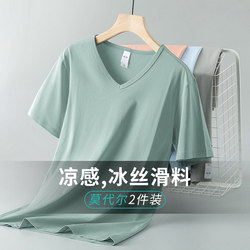 Modal Ice Silk Cotton Short -sleeved T -shirt Men's Summer V -neck Pure Color Coat Cool dry half -sleeved shirt