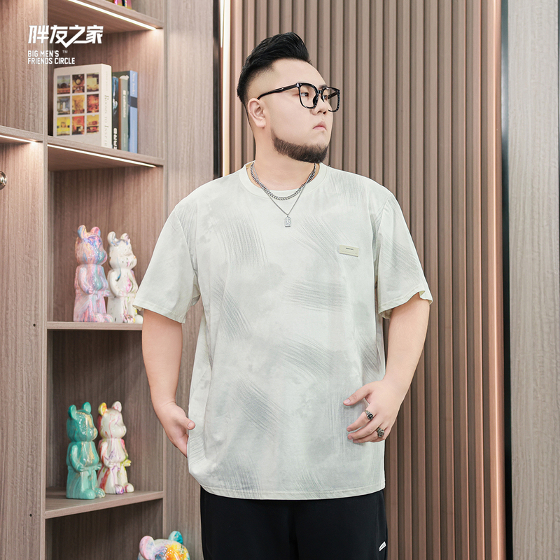 2026 Summer New Short-Sleeved T-Shirt for Men, Plus Size, Loose Round Neck, Ink Wash Style, for Overweight People 2026 Summer New Short-Sleeved T-Shirt for Men, Plus Size, Loose Round Neck, Ink Wash Style, for Overweight People