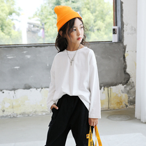 Girls  long-sleeved T-shirt 2021 autumn new Korean childrens middle and large childrens giant cotton white bottoming shirt tide