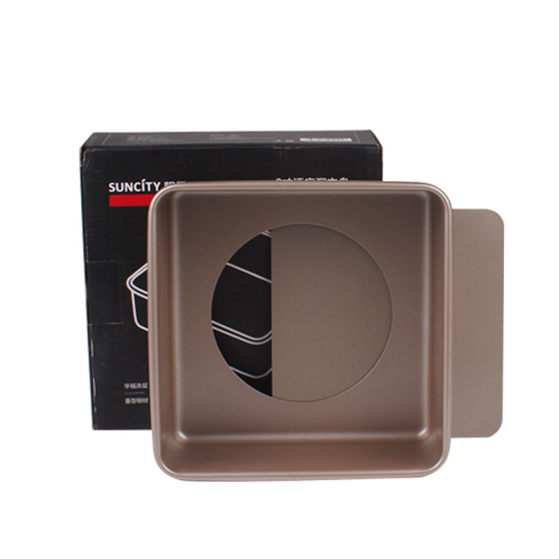 Sun morning home gold color not stained with square live bottom cake mold 8 inch bread non-stick square deep baking tray oven