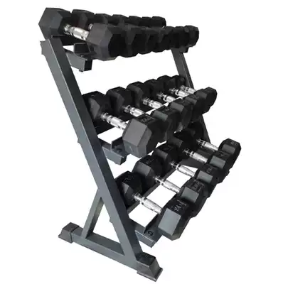 Hexagonal iron-clad rubber fixed dumbbells men's and women's general gym high-end commercial 6-foot weight fitness equipment