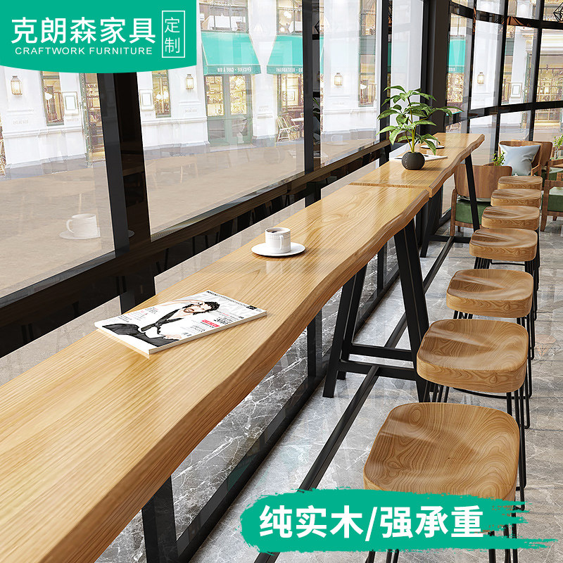Solid wood bar table home balcony window modern milk tea shop coffee table against the wall high table commercial long table narrow