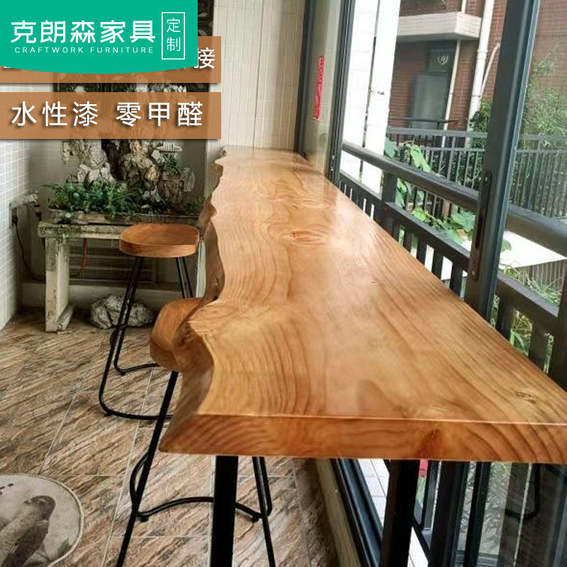Log bar table loft bar table solid wood table and chairs combined by wall strip table Balcony Iron Art Home High Foot Table