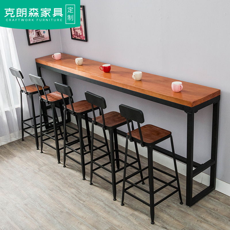 Solid wood bar table and chair Bar table Cafe milk tea shop Wall table Household bar bar Long table Narrow table High-legged table