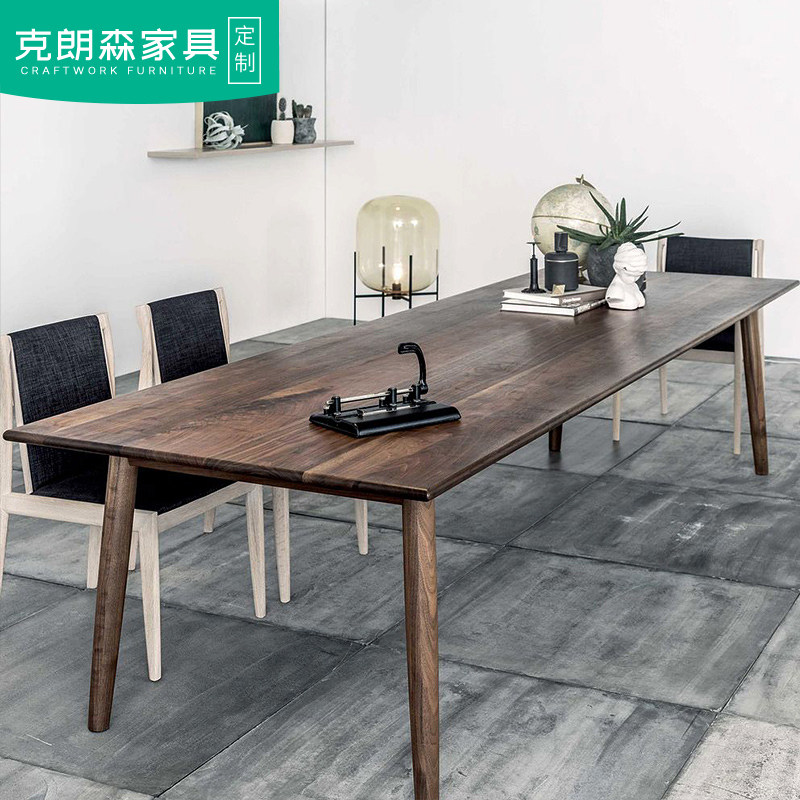 Nordic solid wood conference table long table American office desk and chair combination log designer large workbench small dining table