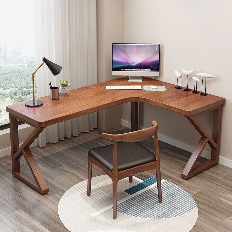 All solid wood corner desk bookshelf L-shaped computer desktop table corner bedroom small apartment study home desk