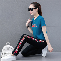 Short sleeve casual sportswear suit women 2021 summer new mother Summer summer cotton trousers slim two-piece tide