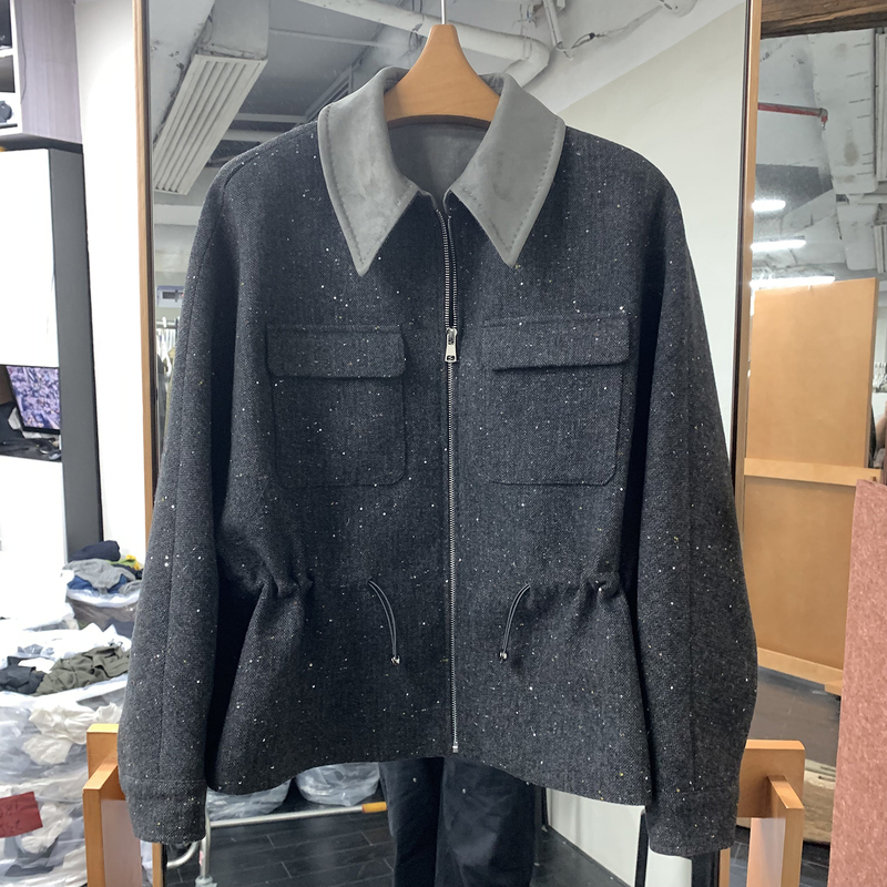 European-Style Boutique Real Shot Early Autumn Women's Jacket 2026 New Loose Drawstring Slimming Turn-Down Collar Versatile Women's Jacket European-Style Boutique Real Shot Early Autumn Women's Jacket 2026 New Loose Drawstring Slimming Turn-Down Collar Versatile Women's Jacket