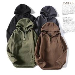 Old American Single-Tail Goods! Double-Sided Fleece Plaid Heattech Half-Zip Hooded pullover Sweatshirt Men Outwear