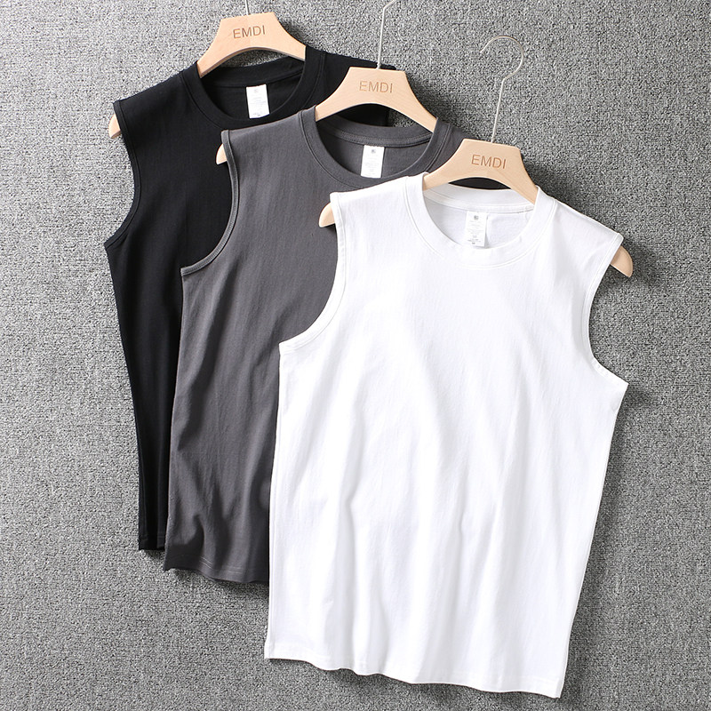 Daily Single Cut Label High Kick Heavy washed Xinjiang pure cotton 100 hitch base Loose Men's Four Seasons Vest Kan Shoulder