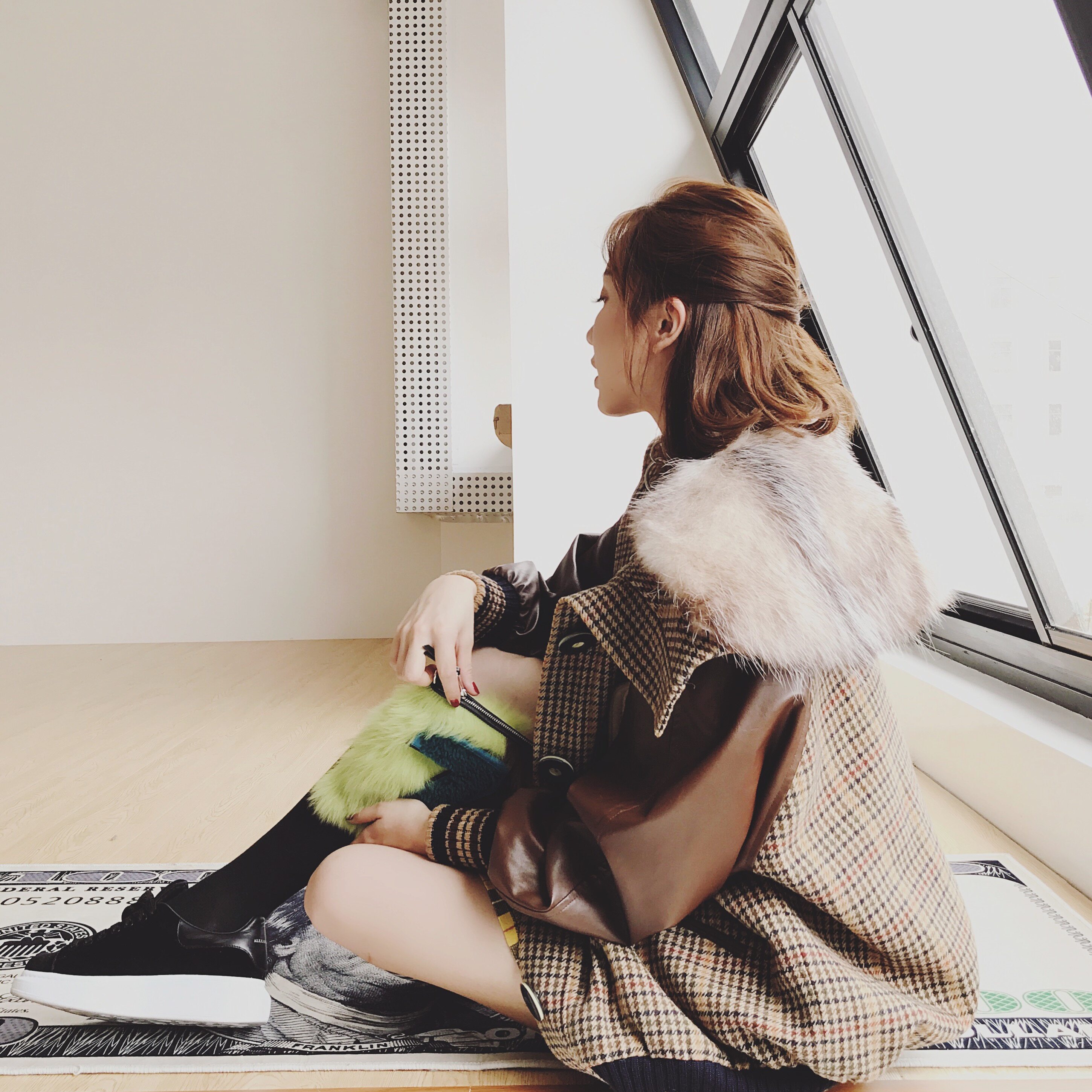 @ZY喜哥 特别定制休闲ins棒球服貉子毛领大气格子冬季毛呢外套女