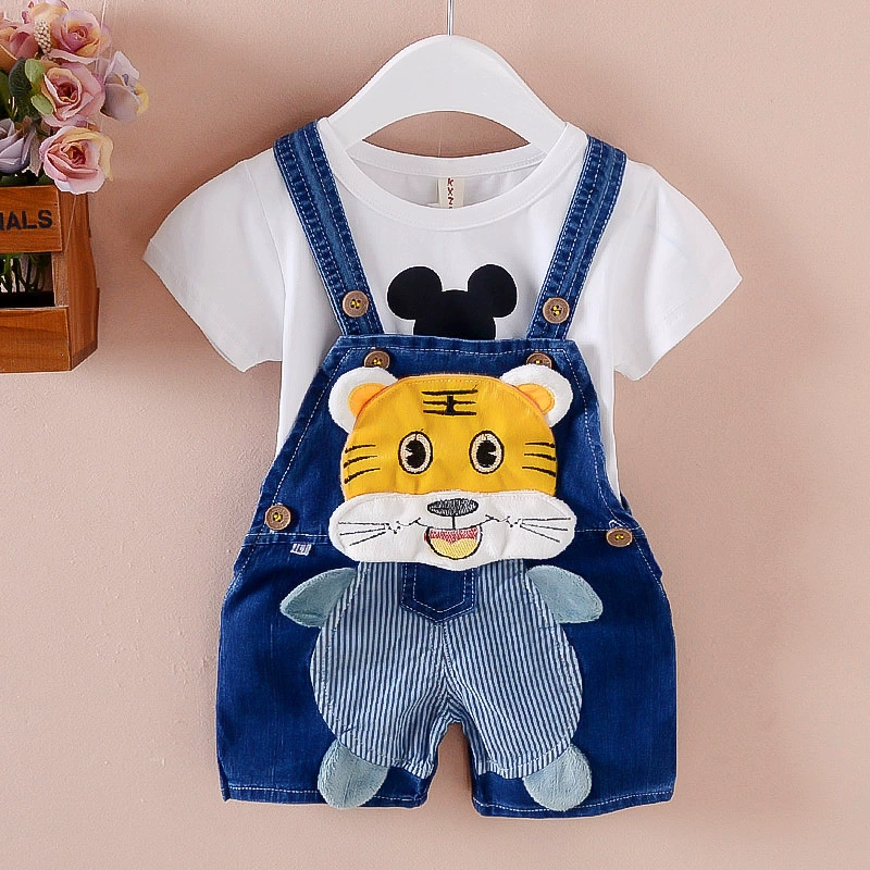 Quần đùi địu em bé, quần lửng denim cho bé, quần áo mùa hè cho bé trai và bé gái mỏng, áo thun ngắn tay cho bé 0-3 tuổi - Quần jean