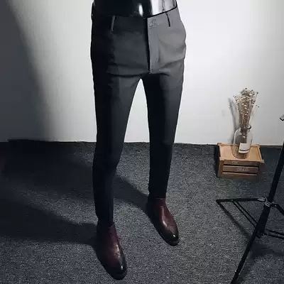 European station slim small trousers men 2021 autumn and winter New British plus velvet casual small feet nine suit pants