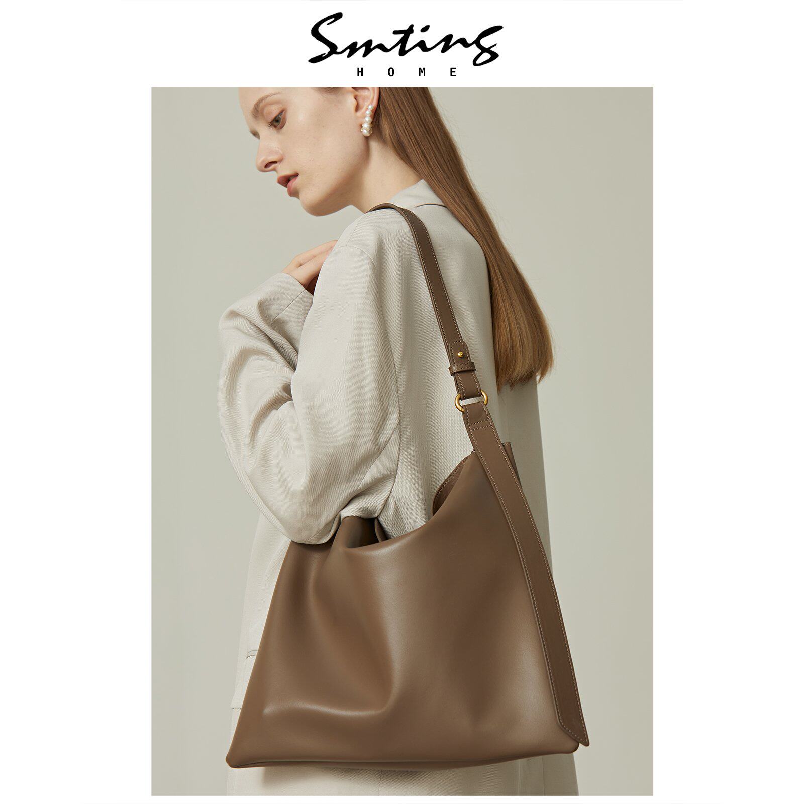 (Simutine) at first sight at the sight of the cow leather handbag woman 2021 new wave single shoulder large capacity bag bag
