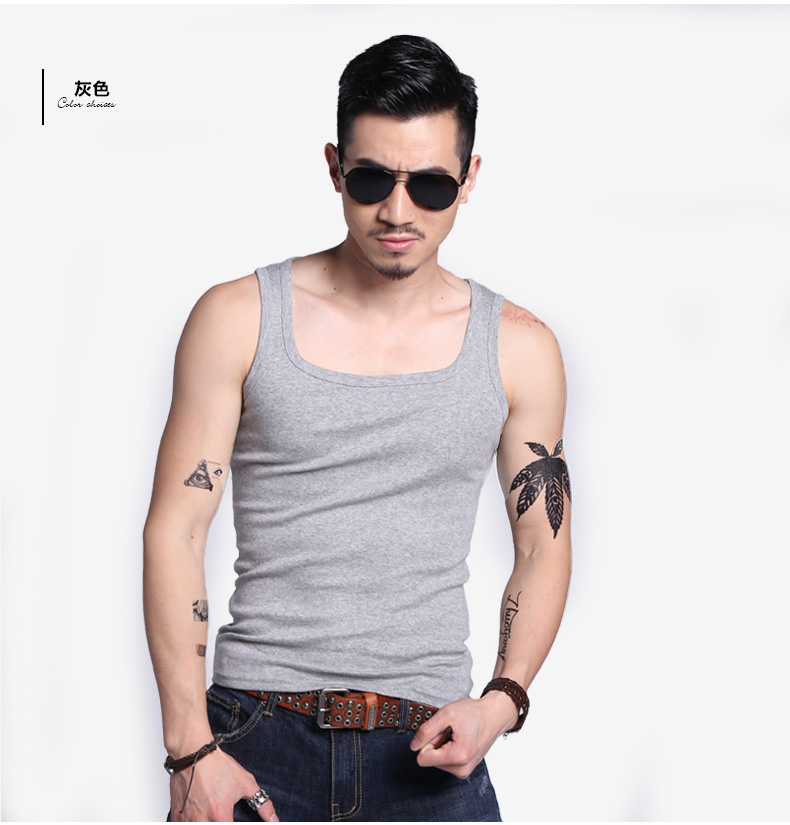 Q tim tê liệt mùa hè vest nam từ cổ áo t-shirt đáy tập thể dục Slim mồ hôi thấm bông áo sơ mi nhỏ thủy triều