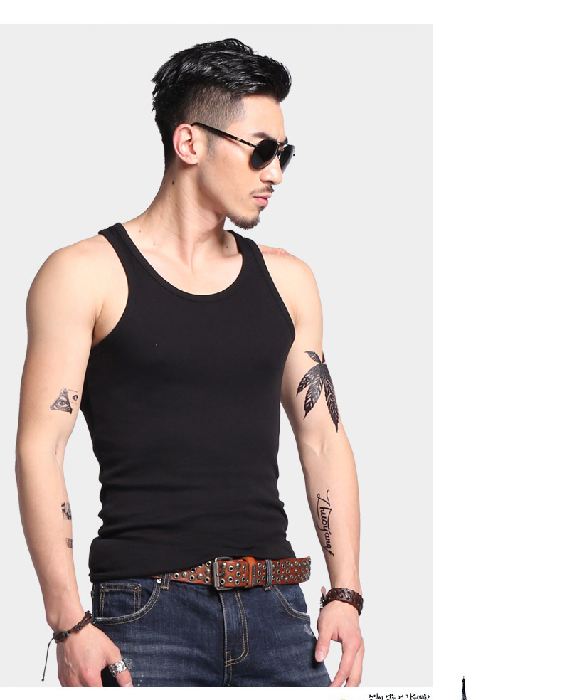 Mùa hè vòng cổ phần mỏng đàn hồi mồ hôi vest nam cotton Slim thể dục mồ hôi thấm màu rắn chặt chẽ-fitting áo