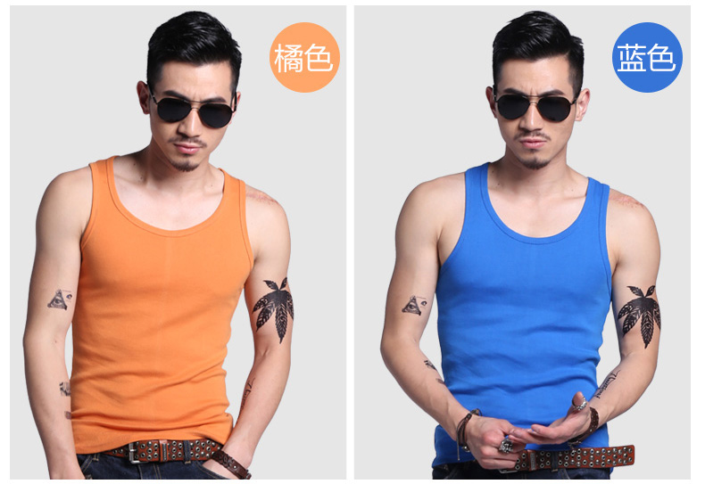 Mùa hè vòng cổ phần mỏng đàn hồi mồ hôi vest nam cotton Slim thể dục mồ hôi thấm màu rắn chặt chẽ-fitting áo ao the thao