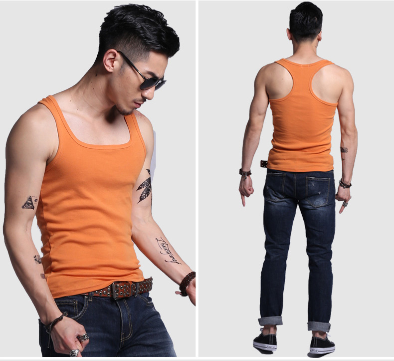 Q tim tê liệt mùa hè vest nam từ cổ áo t-shirt đáy tập thể dục Slim mồ hôi thấm bông áo sơ mi nhỏ thủy triều