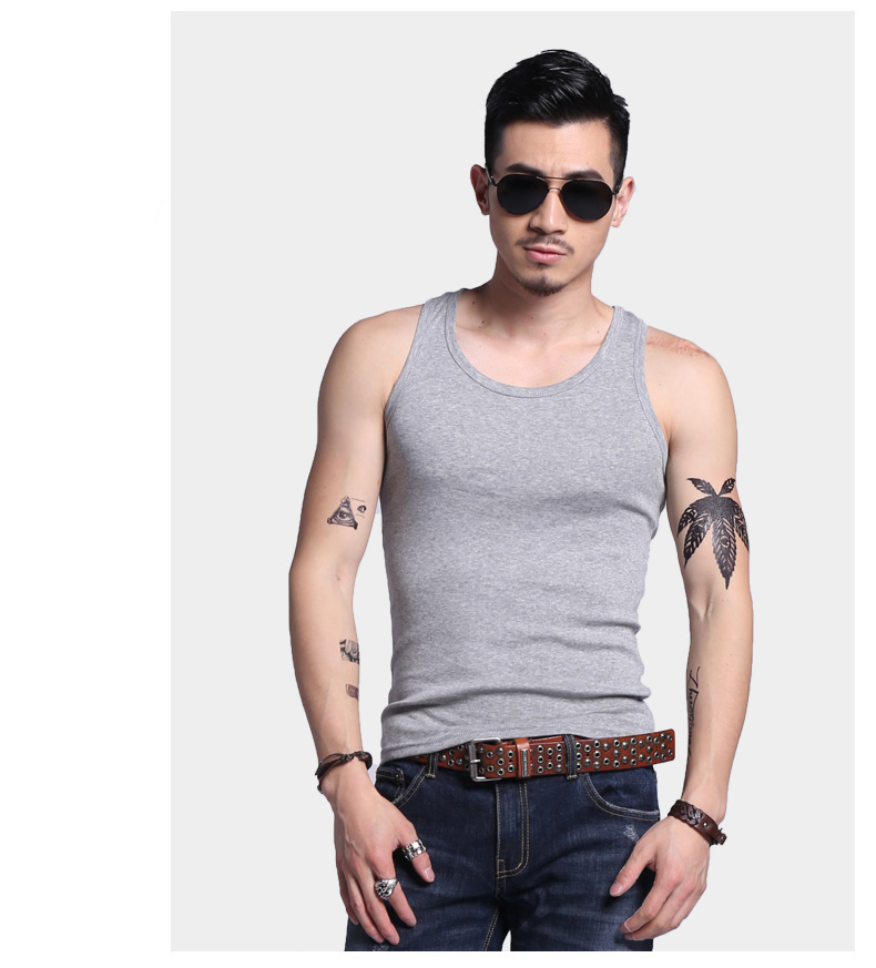 Mùa hè vòng cổ phần mỏng đàn hồi mồ hôi vest nam cotton Slim thể dục mồ hôi thấm màu rắn chặt chẽ-fitting áo