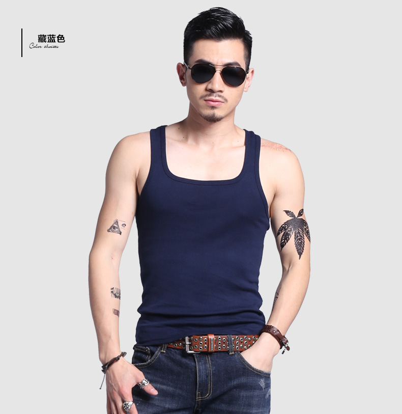 Q tim tê liệt mùa hè vest nam từ cổ áo t-shirt đáy tập thể dục Slim mồ hôi thấm bông áo sơ mi nhỏ thủy triều