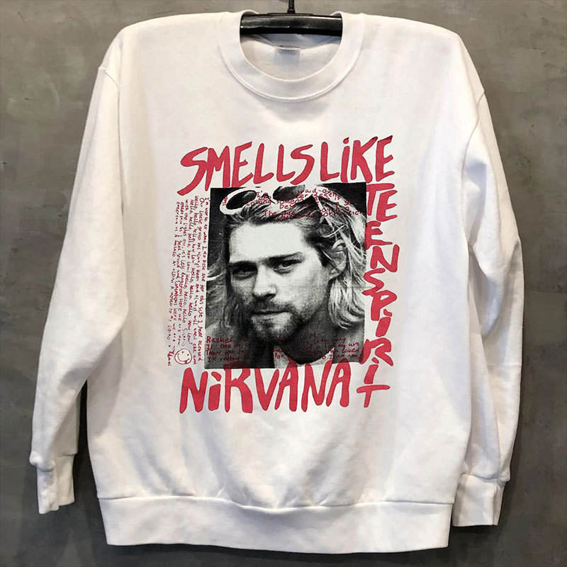 Nirvana Band Kurt Cobain Portrait Vintage American Retro Unisex Lazy Style Long-Sleeve Sweatshirt