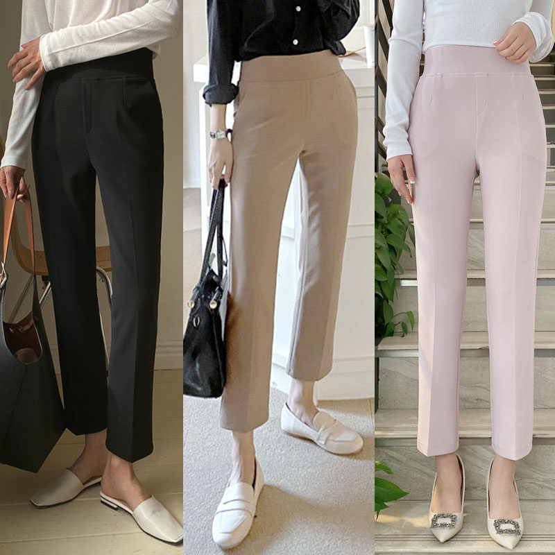 Suction specializes in customized models 22 years Summer new loose tight waist elastic closedown straight cylinder Leisure 100 lap nine-split Western pants