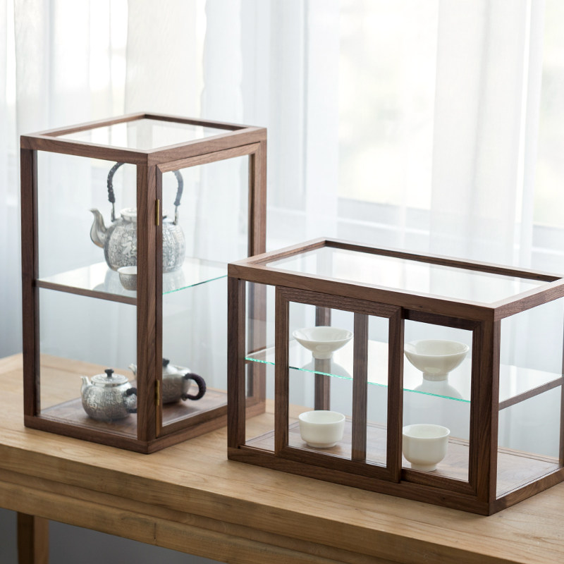 Fingerprint lock North American Black Walnut solid wood Transparent glass showcase Jewelry Jewelry Mall Household craft gift decoration display cabinet