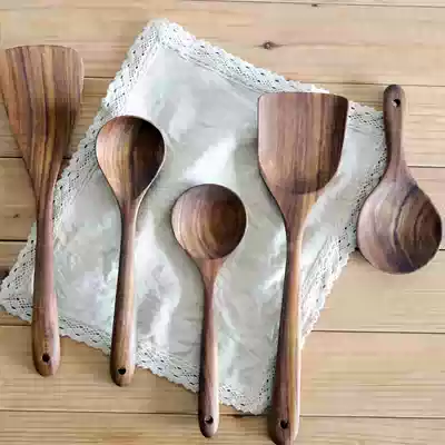 Natural solid wood non-stick pot special shovel without paint Thai teak rice spoon wooden shovel soup spoon set kitchenware seven-piece set