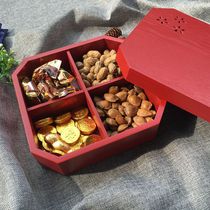 Home solid wood big red four-partition cherry blossom hollow storage box Restaurant dried fruit box packaging gift box