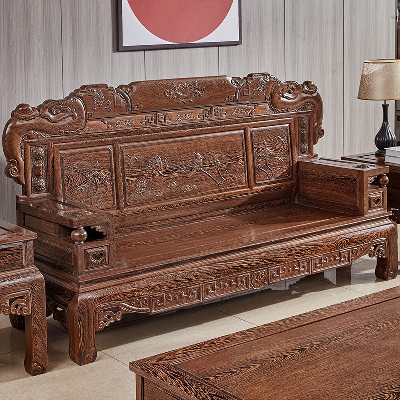 鸡翅木沙发新中式全实木原木雕花款红木家具大户型客厅茶几六件套怎么选？2026潮流解读