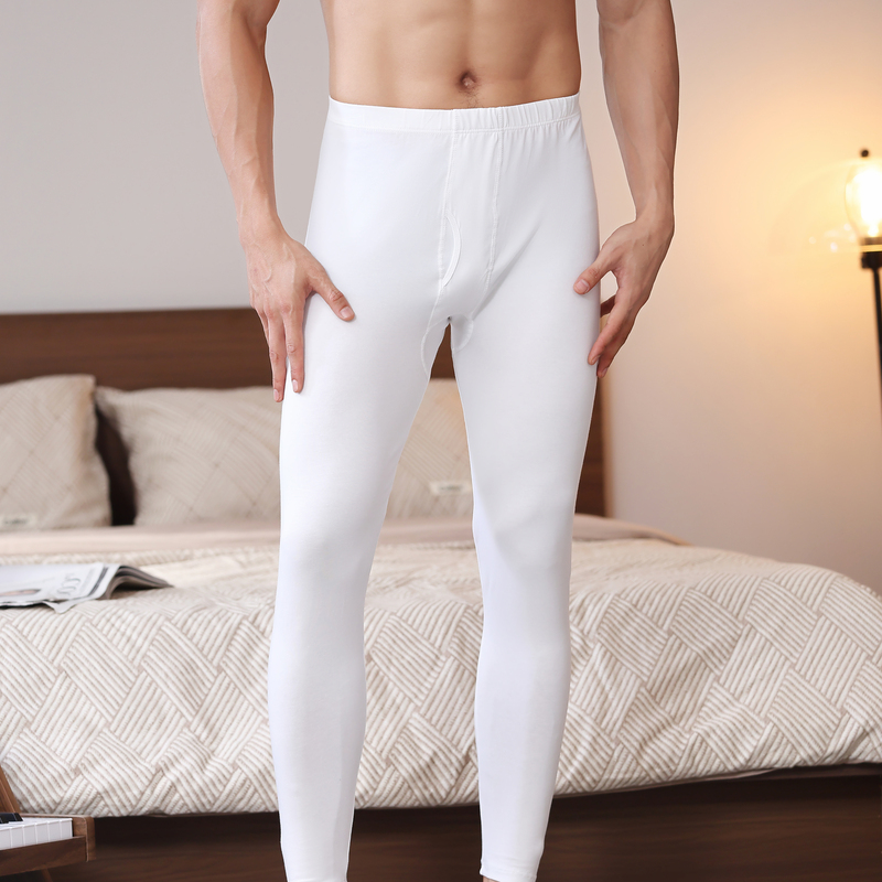 Men's Thin Cotton Thermal Pants, Single Piece, Thin Base Layer Pants for Men, Spring, Autumn, and Winter, Elastic Tight-Fitting Knit Pants for Men