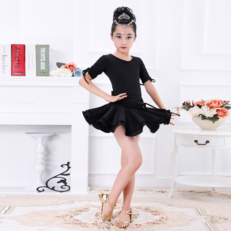 Mùa xuân và mùa hè trẻ em trang phục Latin ngắn tay cô gái trang phục khiêu vũ Latin dress đen nữ kiểm tra thực hành quần áo