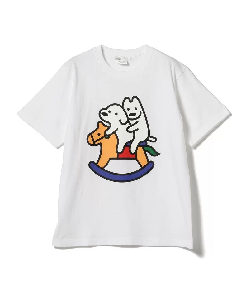 BEAMS Tokyo Cultuart Matsui Dog 24SS all -cotton puppy illustration printing short -sleeved T -shirt
