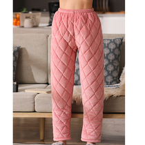 High Sub Sleeping Pants Woman Winter Three-layer Thickened Coral Suede Sleeping Pants Plus Suede Lengthened Flange Suede Warm Home Cotton Pants