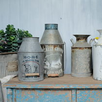 Foreign trade solitary groceries-American farm style retro old milk jug shape high tube flower arrangement bucket portable iron bucket