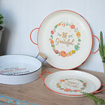 Meow small craftsman proofing solitary products-French farm wind pastoral wind iron art relief pattern binaural tray fruit plate