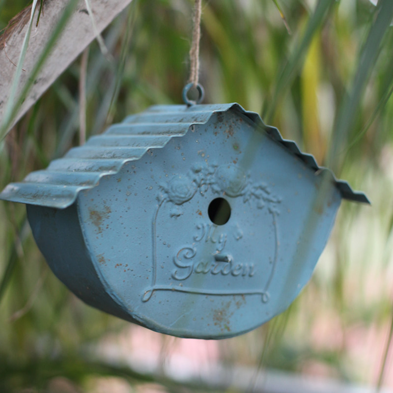 French gardening retro blue iron made old birdcage ornaments small fresh balcony garden shooting props decoration