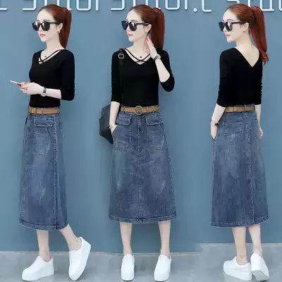 Denim temperament dress 2021 spring and autumn new skirt two-piece suit female anti-season silk mulberry silk summer