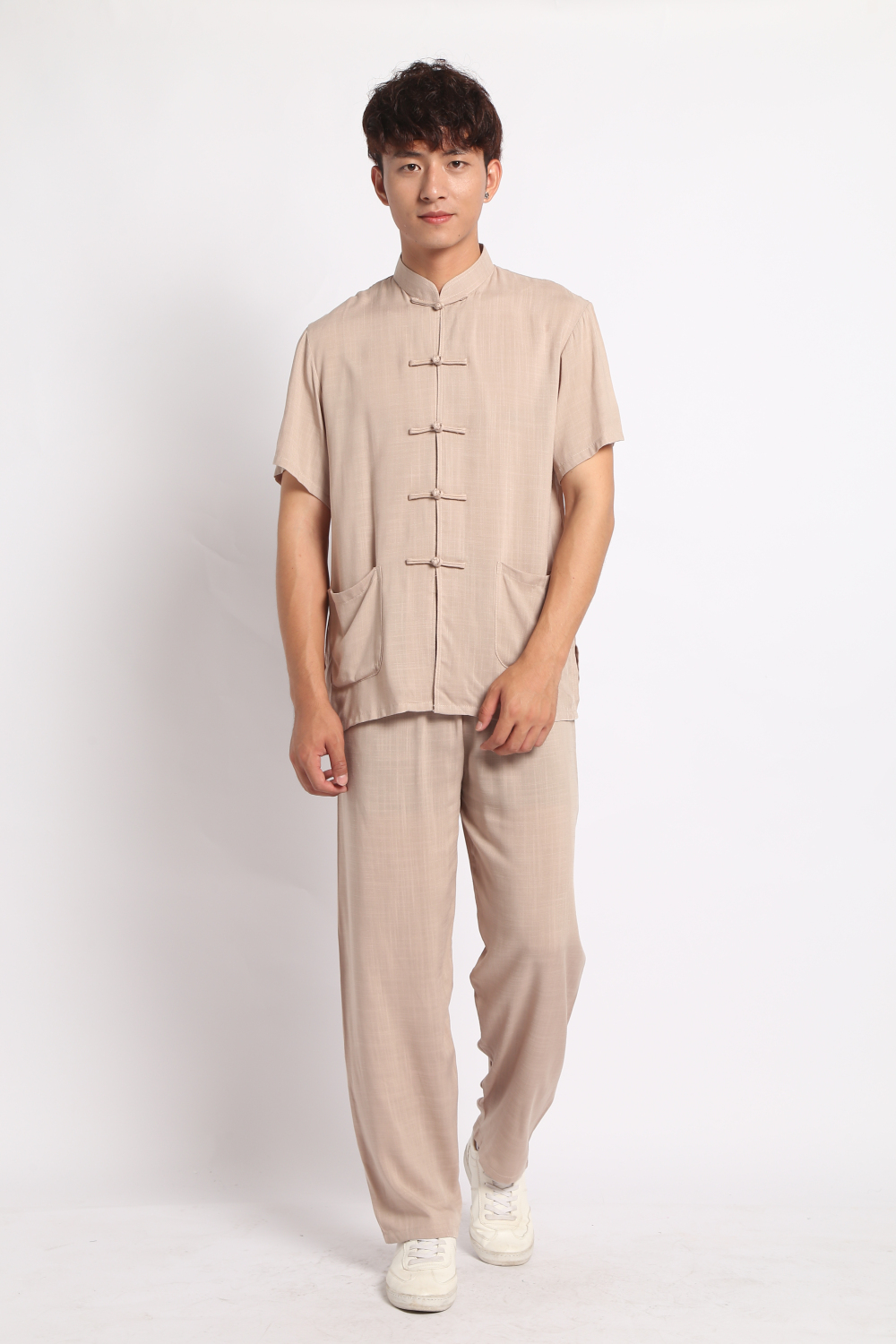 叶 丝达 Mùa hè mới chất liệu cotton và vải lanh có khóa nút nam phù hợp với trang phục dân tộc Trung Quốc quần ngắn tay phù hợp quần sooc