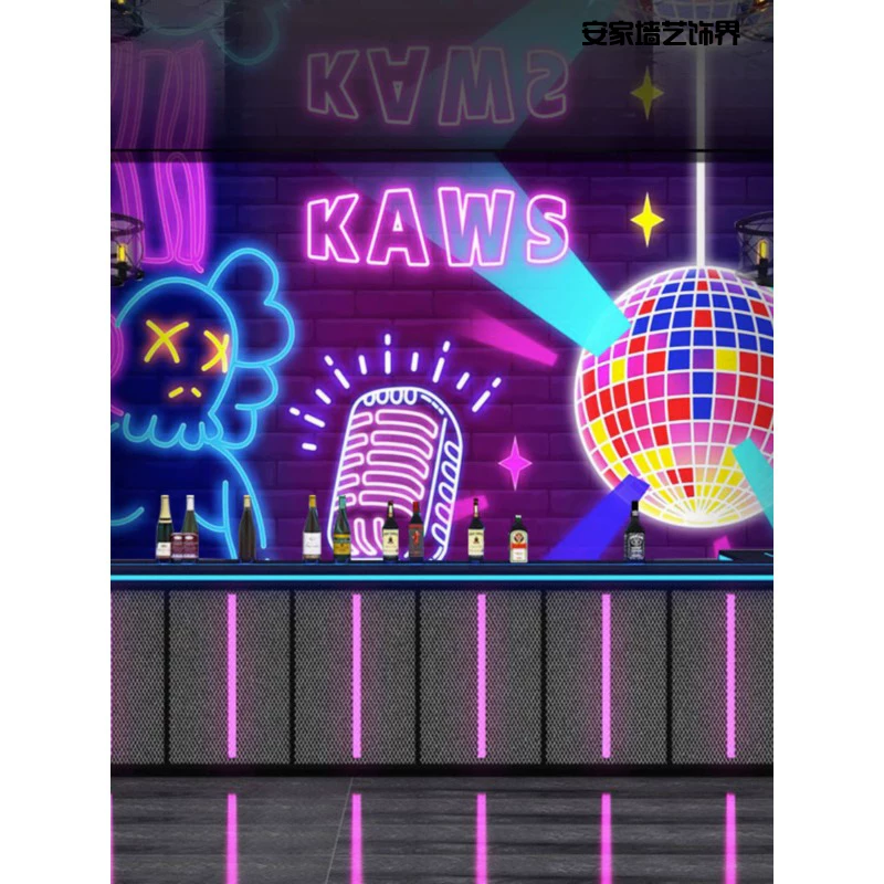 Декоративная наклейка на стену в виде куклы Kaws, баннер, бар KTV, имитация глиттера, светящаяся неоновая ткань, декоративная живопись, индивидуальные обои