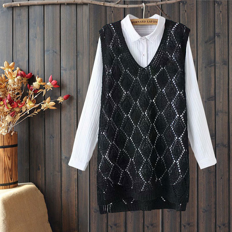 Rỗng knitsweater phụ nữ đội mũ trùm đầu áo len lỏng mùa xuân mới V-cổ áo dài vừa lớn mã của phụ nữ vest áo len