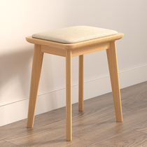 All solid wood dressing stool wooden furniture small apartment Nordic modern simple soft bag makeup stool white wax wood makeup stool