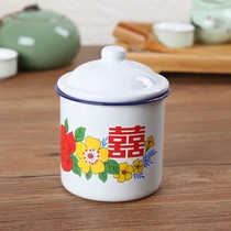 Old-fashioned happy cup nostalgic enamel tea jar water cup mug wedding double happiness water cup with lid