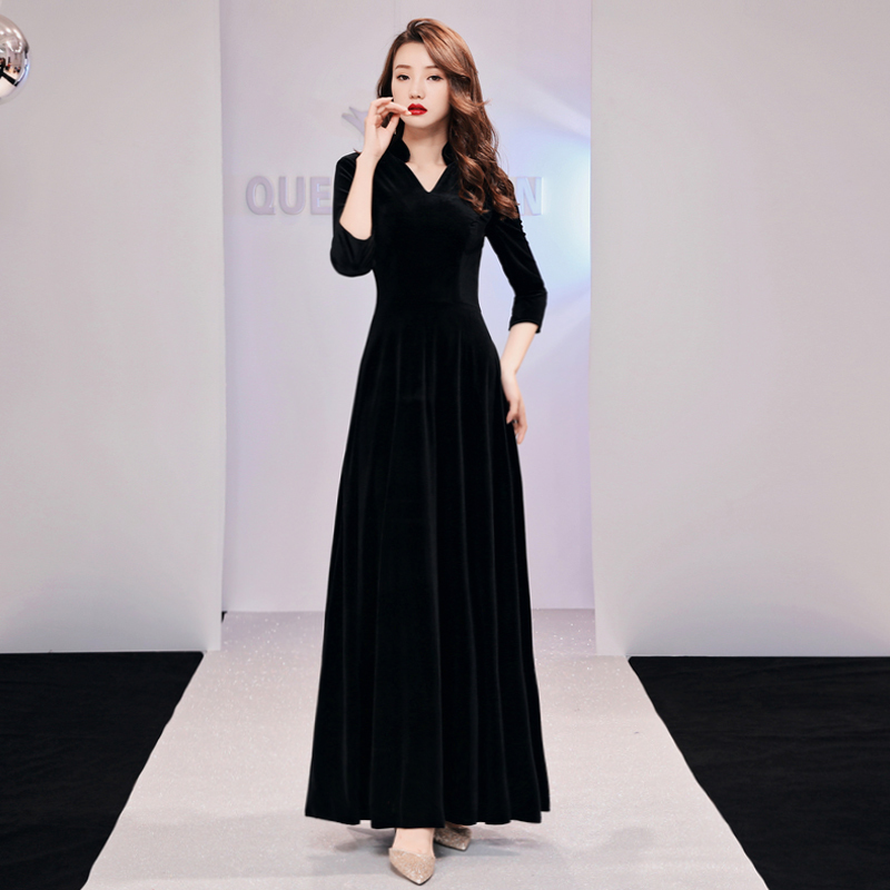 Black Evening Dress Women's Long Gown 2025 New Model Choir Performance Costume Art Exam Performance Conductor Outfit Banquet Annual Meeting Host Black Evening Dress Women's Long Gown 2025 New Model Choir Performance Costume Art Exam Performance Conductor Outfit Banquet Annual Meeting Host