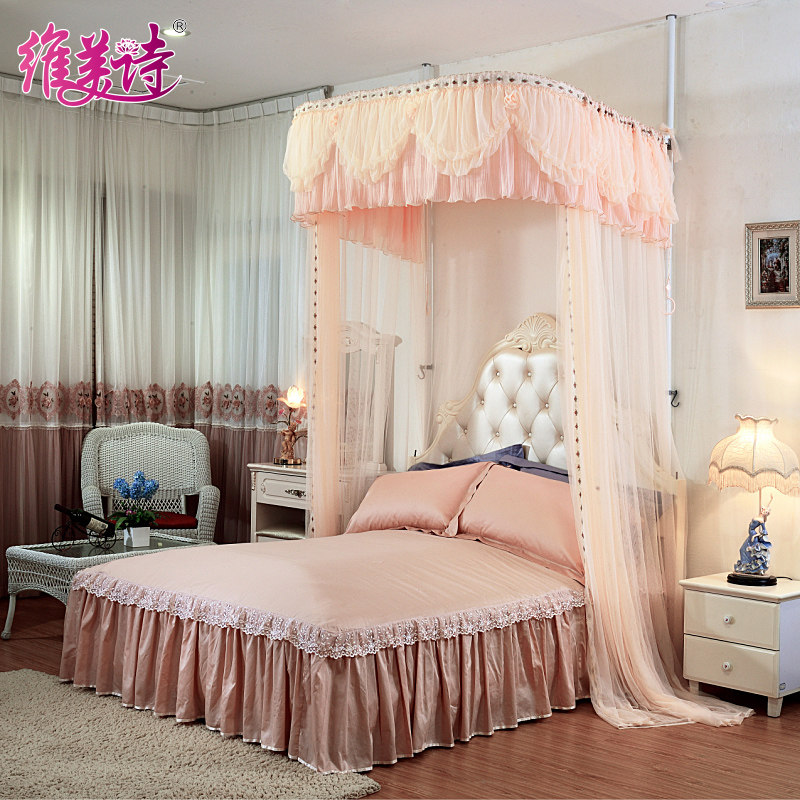Mosquito net telescopic 2 m 1 8m metre bed double single bed free of installation Home palace bed mantle Nordic high-end 1 5m
