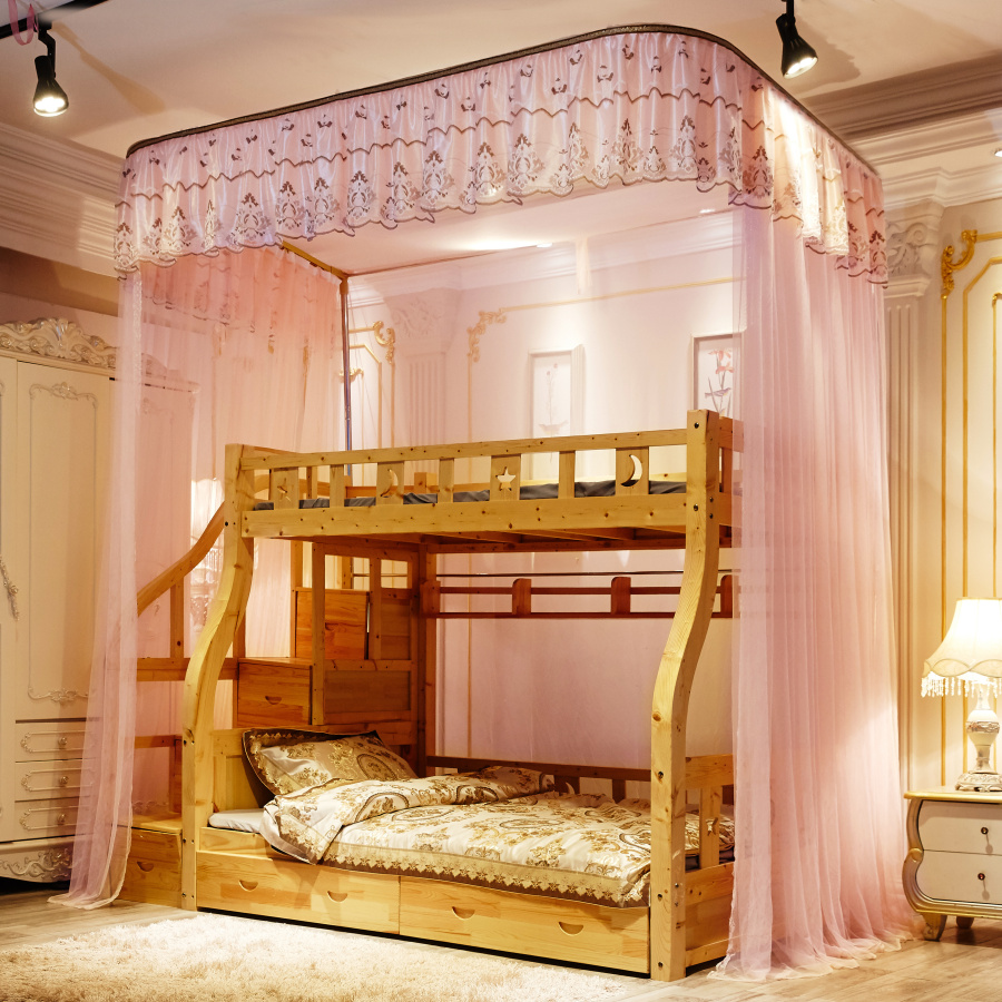 Primary-secondary bed mosquito nets up and down bunk bed U type telescopic guide rail bracket student child mother and child high and low bed mosquito net