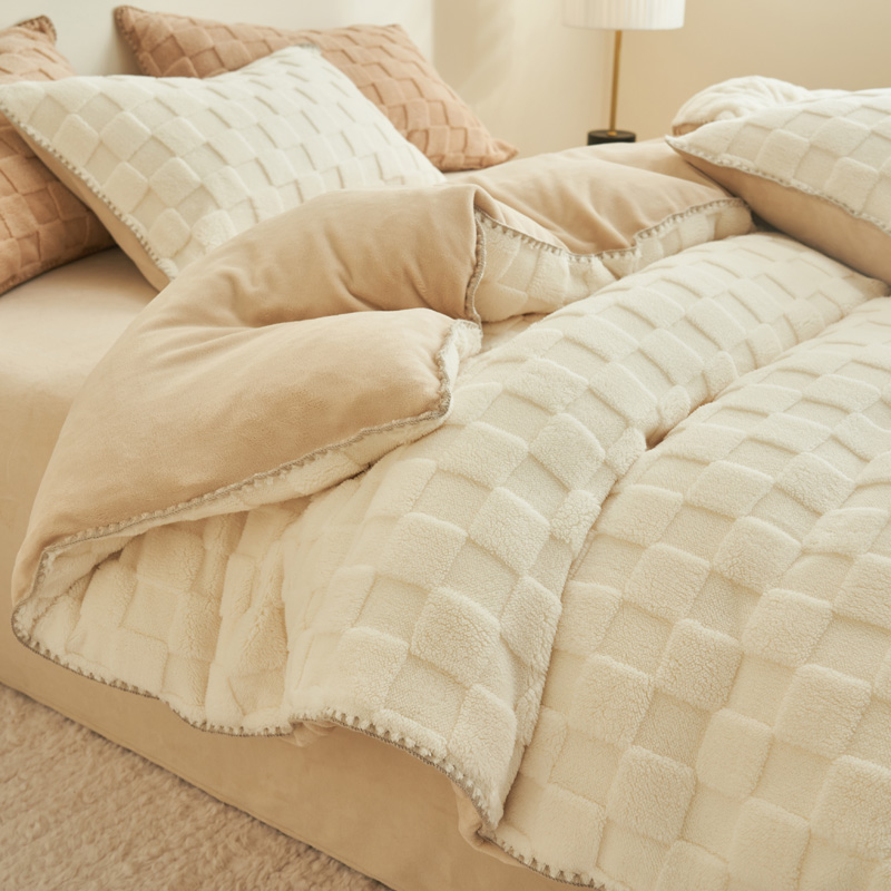 Milk Suede Bed Four Pieces Winter Season Plus Suede Thickened Double Face Coral Suede Quilt Cover Flannel Linen Three Sets-Taobao